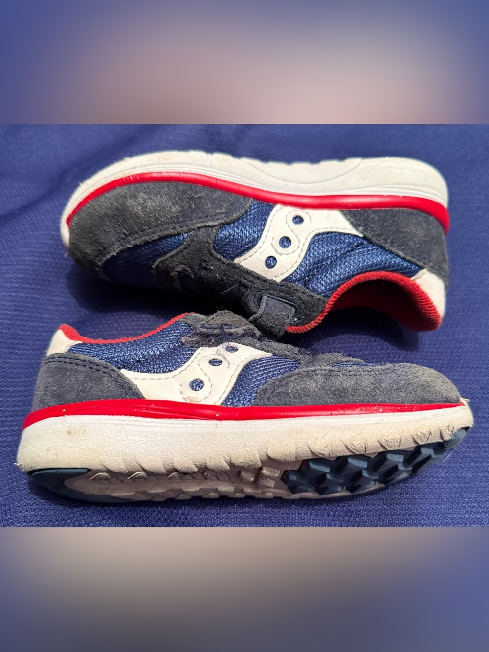 Saucony Baby Jazz Lite Boys Navy Grey Red Suede Sneakers Size 7.5W Toddler Wide